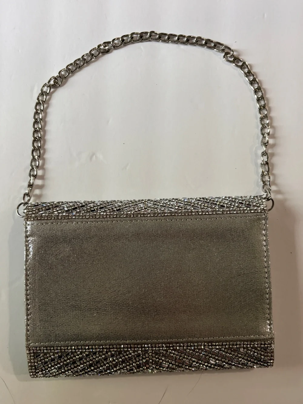 Silver Crystal-Embellished Evening Clutch